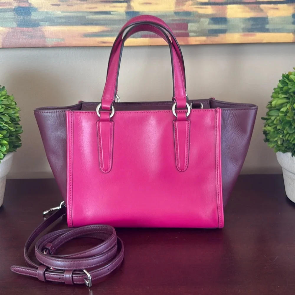 COACH 🩷TWO TONE🩷 COLORBLOCK LEATHER MINI CROSBY CARRYALL BAG 🌟EUC🌟 - Picture 7 of 17
